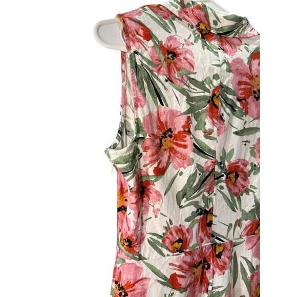 T Tahari White and Pink Floral Sleeveless Linen Blend Midi Dress Size 4, EUC - Picture 9 of 10